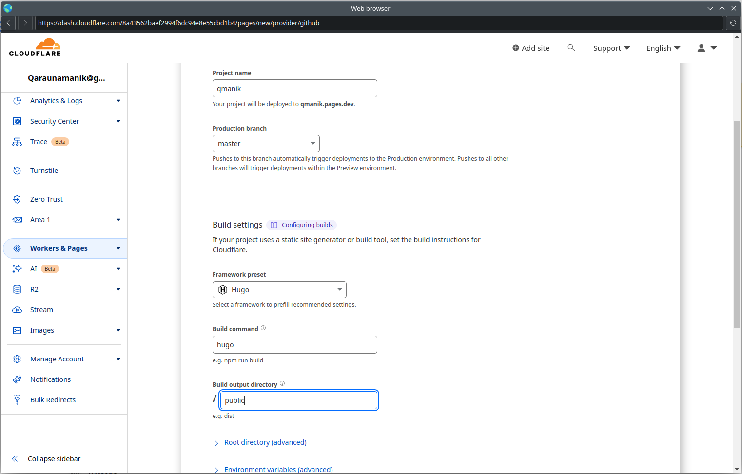 Config hugo di cloudflare